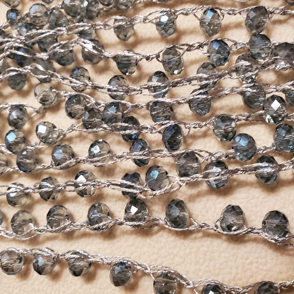Long Grey Blue Sparkly Crystal Bead Necklace - Picture 10 of 12